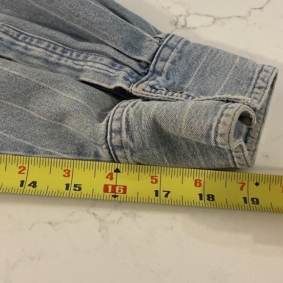 Justin Boots XL Denim Shirt Is Railroad Pinstripe Shacket Western Cowboy Snap - Picture 16 of 16